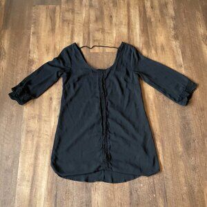ASTR Scoop Neck Lace Trim Tunic Dress 3/4 Sleeve Size XS Black